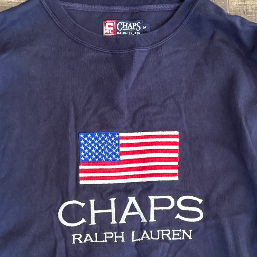 EUC Vintage 90s Ralph Lauren Unisex Sweatshirt Sz M navy blue chaps Ralph Laure - Picture 2 of 3